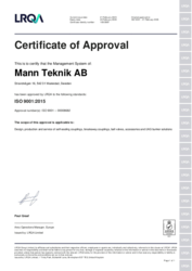 ISO 9001 Zertifikat für MannTek