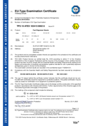 ATEX Certificate for Nozzles ZVA Slimline, ZVA Slimline 2, ZVA 200 GR, ZVA Slimline 2 GR, ZVA 25,ZVA 25 AF, ZVA 32,ZVA AdBlue HV,ZVA AdBlue LV, ZVA Slimline with special seals