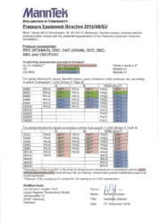Druckgeräterichtlinie - Konformitätserklärung für DDC, DGC, DAC, DCC, SBC, CBC