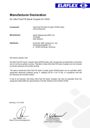Herstellererklärung für Ultra Fast Fill Quick Couplers HC 300 Series für CNG