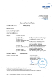 ZVA 25, ZVA 25 AF, ZVA 25 Spezialtypen, ZVA 32, ZVA 32 AF, ZVA 32 AF SIC, ZVA 32 Spezialtypen - 
TÜV Zulassung nach EN 13012