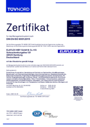 ISO 9001 Zertifikat für ELAFLEX HIBY