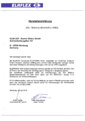 Herstellererklärung (ATEX) fürELAPHARM-OHM Schläuche