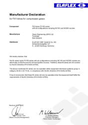 Herstellererklärung für Fill Valves FV100 Series für komprimierte Gase