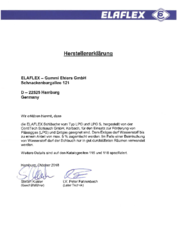 Herstellererklärung LPG und LPG S Schläuche